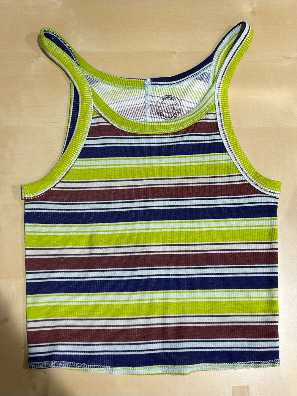 Urban Outfitters NWOT Y2K Striped Cropped Tank Top in Lime, Navy & Brown